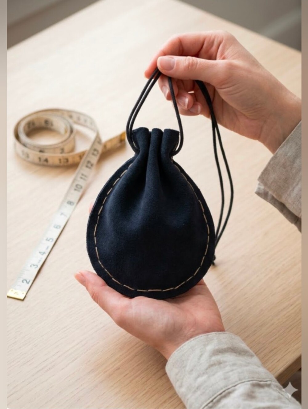 Handmade Genuine Suede Black Trinket Pouch